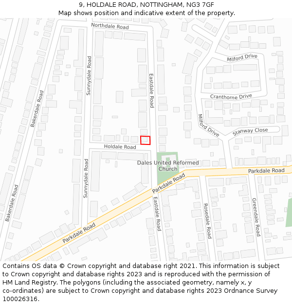 9, HOLDALE ROAD, NOTTINGHAM, NG3 7GF: Location map and indicative extent of plot