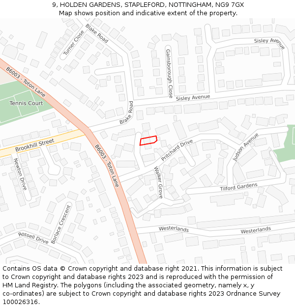9, HOLDEN GARDENS, STAPLEFORD, NOTTINGHAM, NG9 7GX: Location map and indicative extent of plot