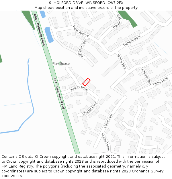 9, HOLFORD DRIVE, WINSFORD, CW7 2FX: Location map and indicative extent of plot