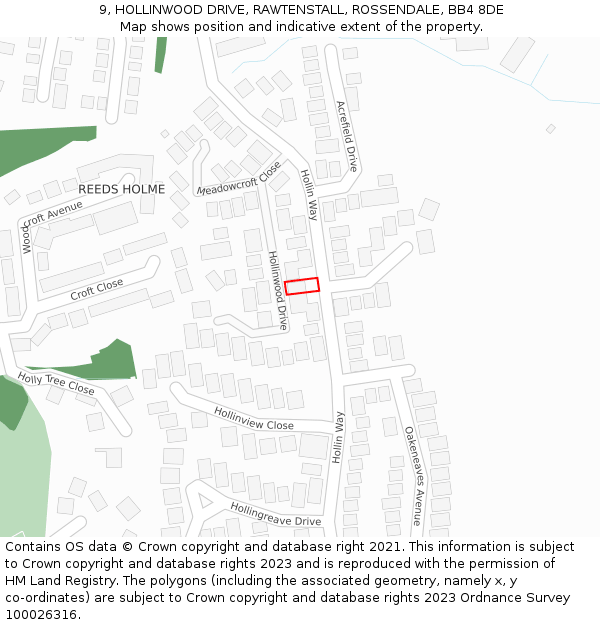 9, HOLLINWOOD DRIVE, RAWTENSTALL, ROSSENDALE, BB4 8DE: Location map and indicative extent of plot