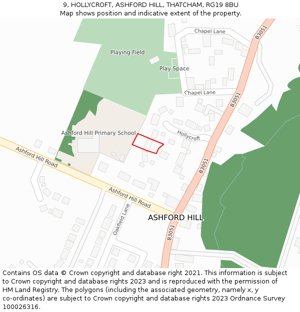 9, HOLLYCROFT, ASHFORD HILL, THATCHAM, RG19 8BU: Location map and indicative extent of plot