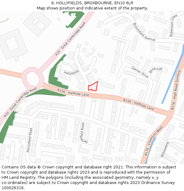 9, HOLLYFIELDS, BROXBOURNE, EN10 6LR: Location map and indicative extent of plot