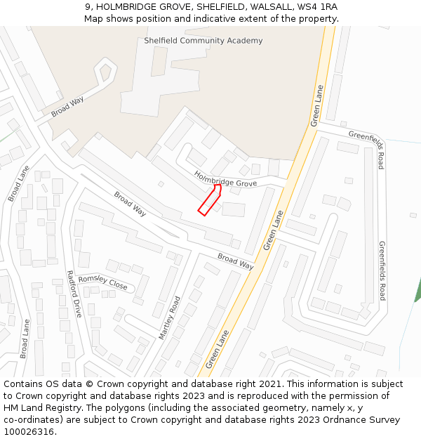 9, HOLMBRIDGE GROVE, SHELFIELD, WALSALL, WS4 1RA: Location map and indicative extent of plot
