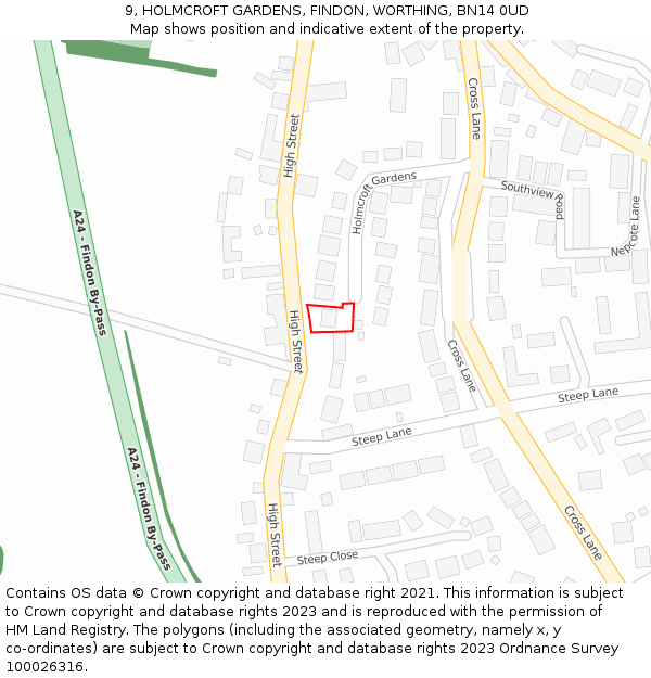 9, HOLMCROFT GARDENS, FINDON, WORTHING, BN14 0UD: Location map and indicative extent of plot