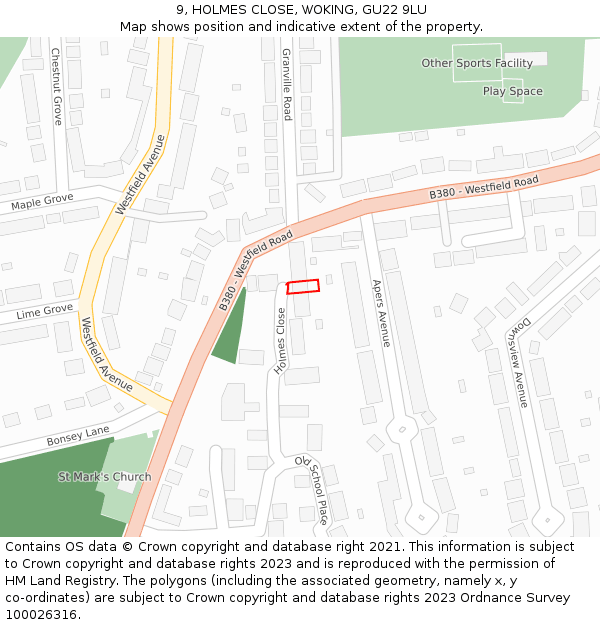 9, HOLMES CLOSE, WOKING, GU22 9LU: Location map and indicative extent of plot