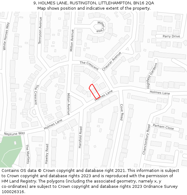 9, HOLMES LANE, RUSTINGTON, LITTLEHAMPTON, BN16 2QA: Location map and indicative extent of plot