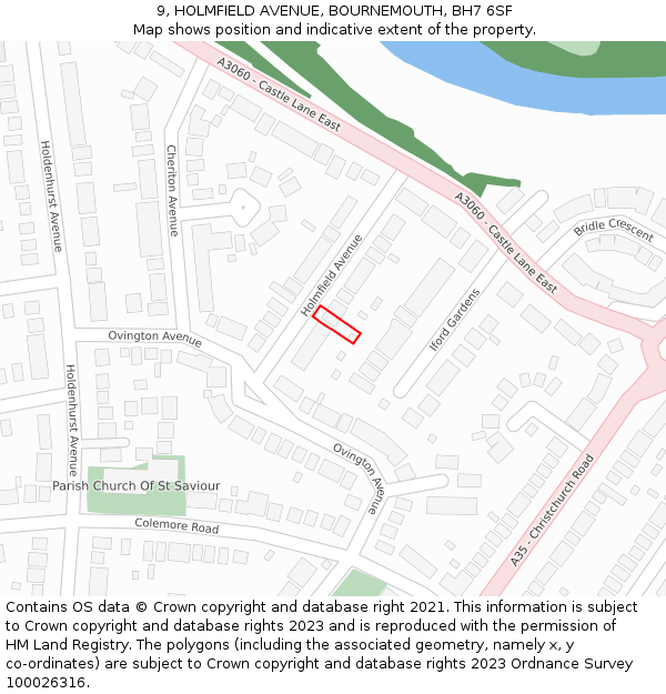 9, HOLMFIELD AVENUE, BOURNEMOUTH, BH7 6SF: Location map and indicative extent of plot