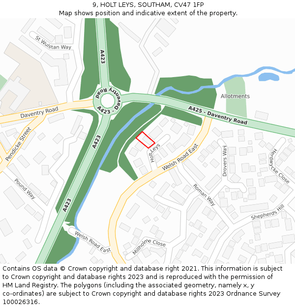 9, HOLT LEYS, SOUTHAM, CV47 1FP: Location map and indicative extent of plot