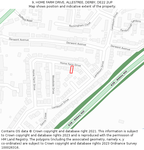 9, HOME FARM DRIVE, ALLESTREE, DERBY, DE22 2UP: Location map and indicative extent of plot