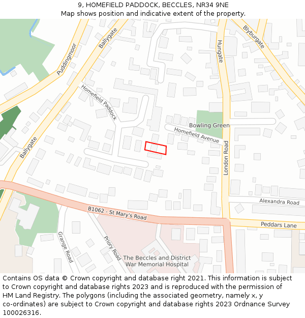 9, HOMEFIELD PADDOCK, BECCLES, NR34 9NE: Location map and indicative extent of plot