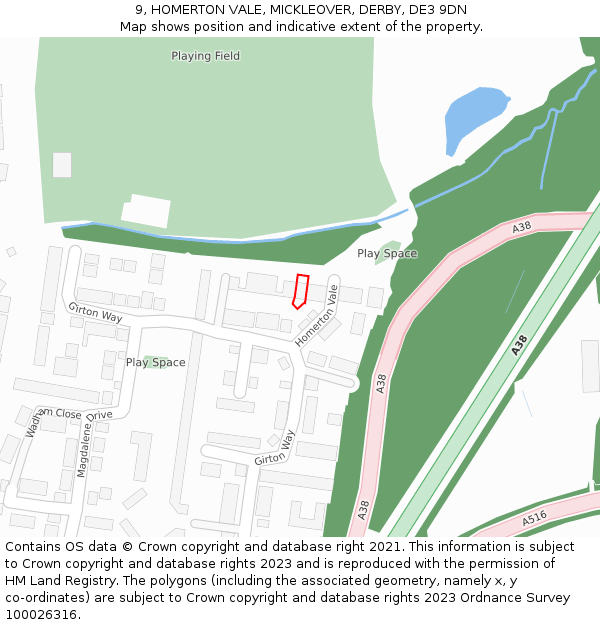 9, HOMERTON VALE, MICKLEOVER, DERBY, DE3 9DN: Location map and indicative extent of plot