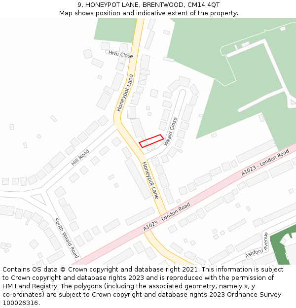 9, HONEYPOT LANE, BRENTWOOD, CM14 4QT: Location map and indicative extent of plot