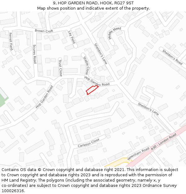 9, HOP GARDEN ROAD, HOOK, RG27 9ST: Location map and indicative extent of plot