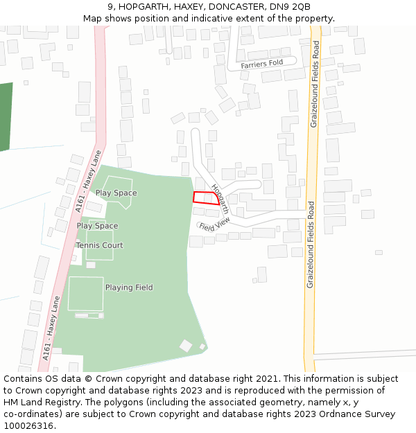 9, HOPGARTH, HAXEY, DONCASTER, DN9 2QB: Location map and indicative extent of plot