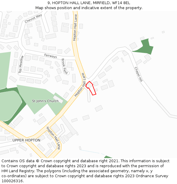 9, HOPTON HALL LANE, MIRFIELD, WF14 8EL: Location map and indicative extent of plot