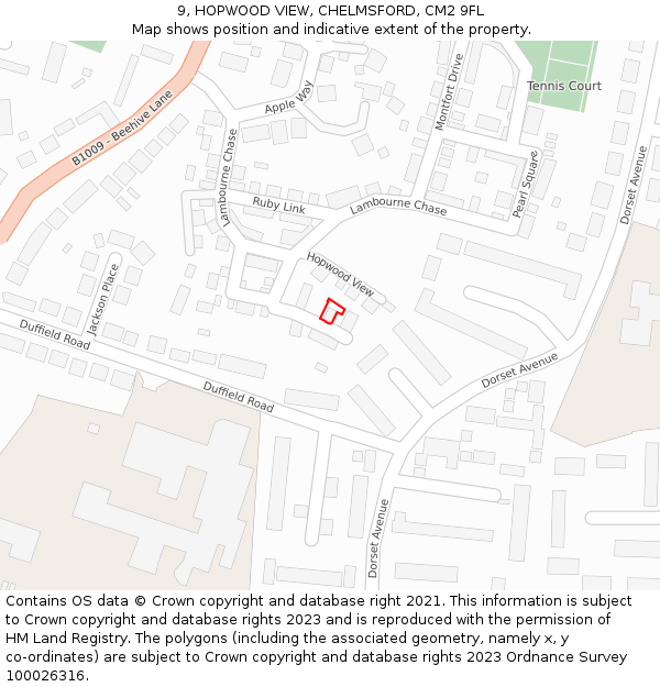 9, HOPWOOD VIEW, CHELMSFORD, CM2 9FL: Location map and indicative extent of plot