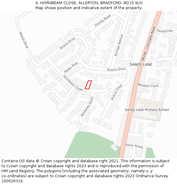 9, HORNBEAM CLOSE, ALLERTON, BRADFORD, BD15 9LN: Location map and indicative extent of plot
