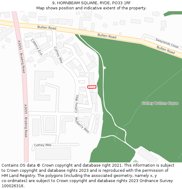 9, HORNBEAM SQUARE, RYDE, PO33 1RF: Location map and indicative extent of plot