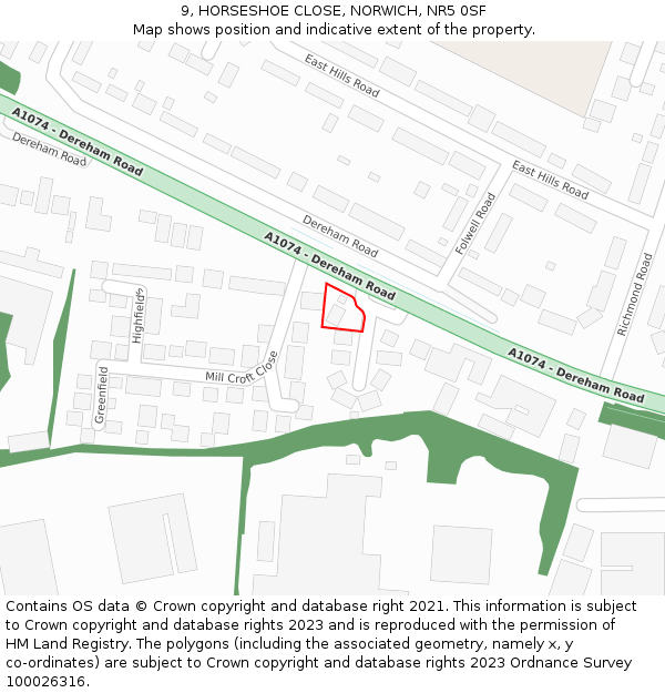 9, HORSESHOE CLOSE, NORWICH, NR5 0SF: Location map and indicative extent of plot