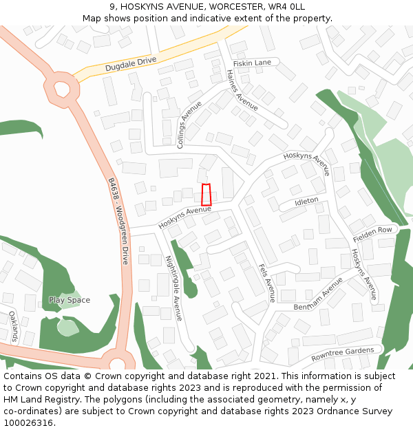 9, HOSKYNS AVENUE, WORCESTER, WR4 0LL: Location map and indicative extent of plot