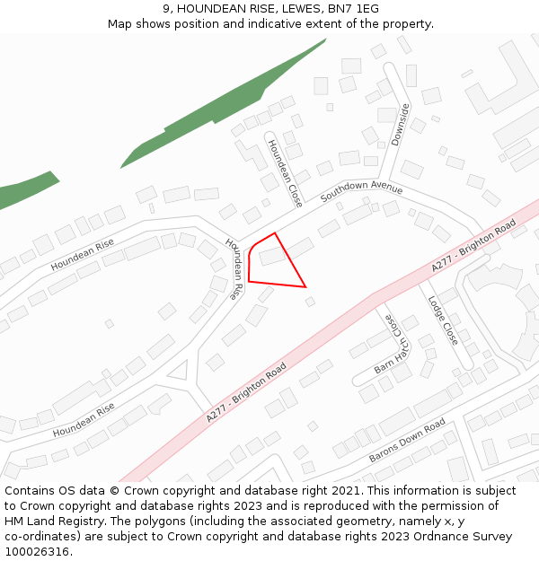 9, HOUNDEAN RISE, LEWES, BN7 1EG: Location map and indicative extent of plot