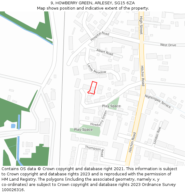 9, HOWBERRY GREEN, ARLESEY, SG15 6ZA: Location map and indicative extent of plot