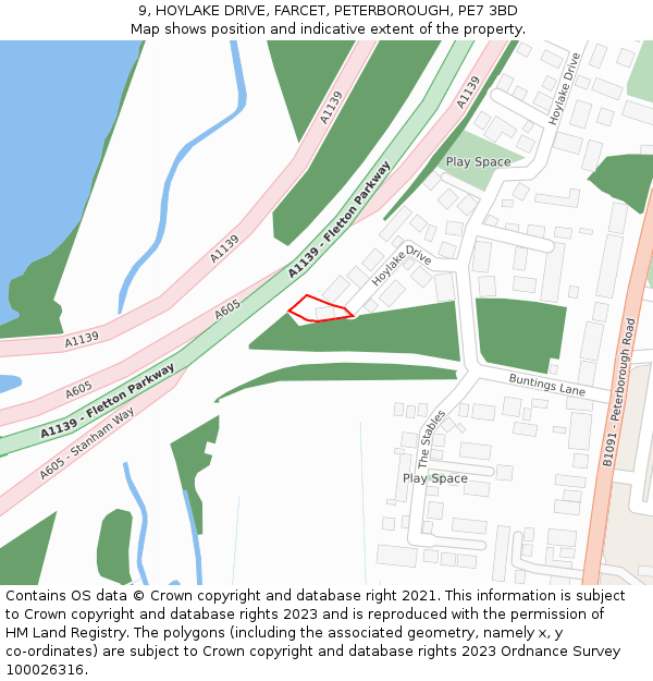 9, HOYLAKE DRIVE, FARCET, PETERBOROUGH, PE7 3BD: Location map and indicative extent of plot