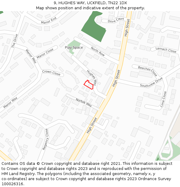 9, HUGHES WAY, UCKFIELD, TN22 1DX: Location map and indicative extent of plot