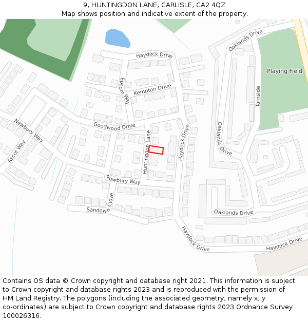 9, HUNTINGDON LANE, CARLISLE, CA2 4QZ: Location map and indicative extent of plot