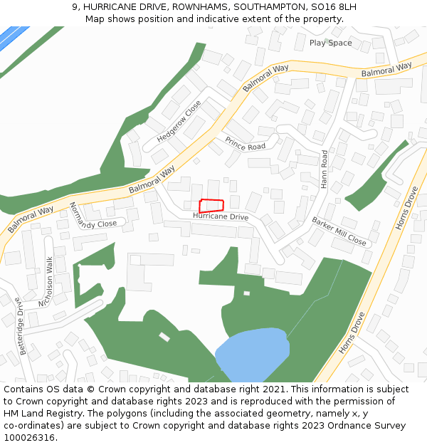 9, HURRICANE DRIVE, ROWNHAMS, SOUTHAMPTON, SO16 8LH: Location map and indicative extent of plot