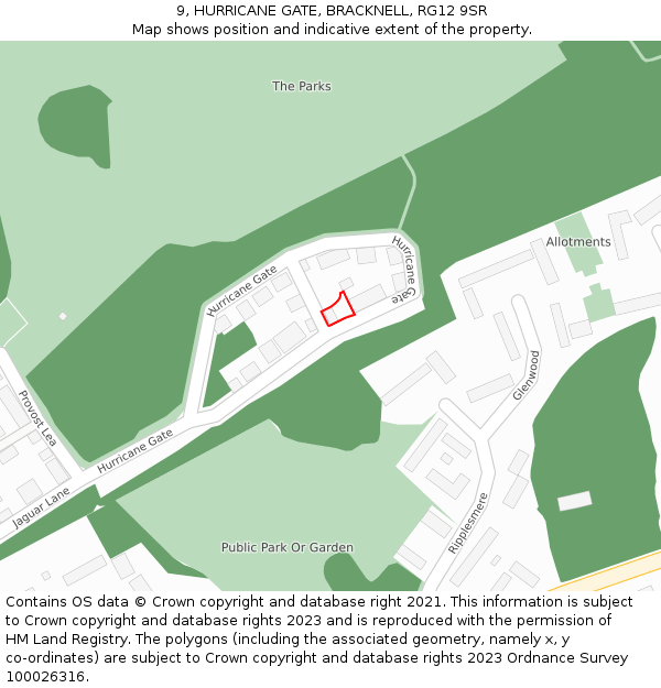 9, HURRICANE GATE, BRACKNELL, RG12 9SR: Location map and indicative extent of plot
