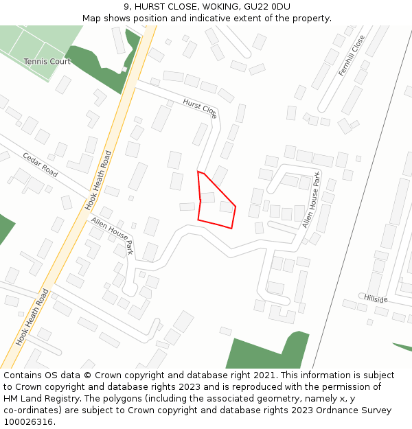 9, HURST CLOSE, WOKING, GU22 0DU: Location map and indicative extent of plot