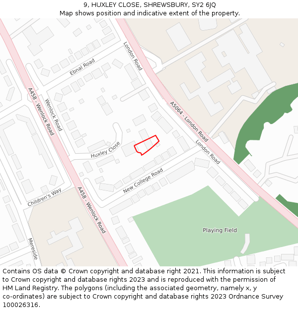 9, HUXLEY CLOSE, SHREWSBURY, SY2 6JQ: Location map and indicative extent of plot