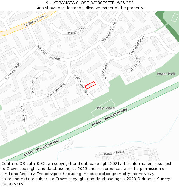 9, HYDRANGEA CLOSE, WORCESTER, WR5 3SR: Location map and indicative extent of plot