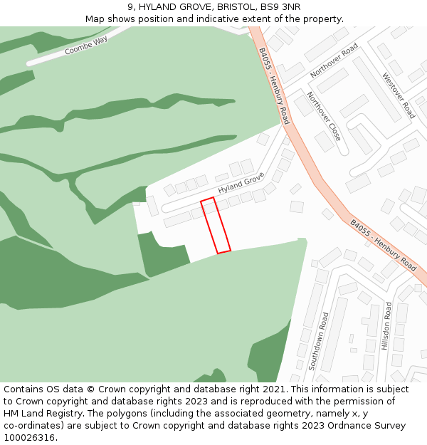 9, HYLAND GROVE, BRISTOL, BS9 3NR: Location map and indicative extent of plot