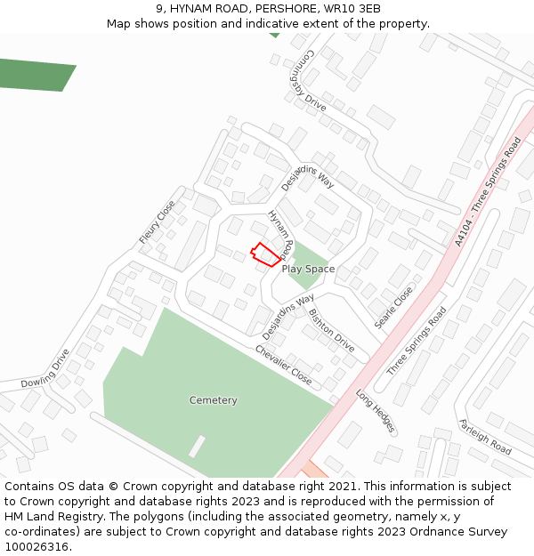 9, HYNAM ROAD, PERSHORE, WR10 3EB: Location map and indicative extent of plot