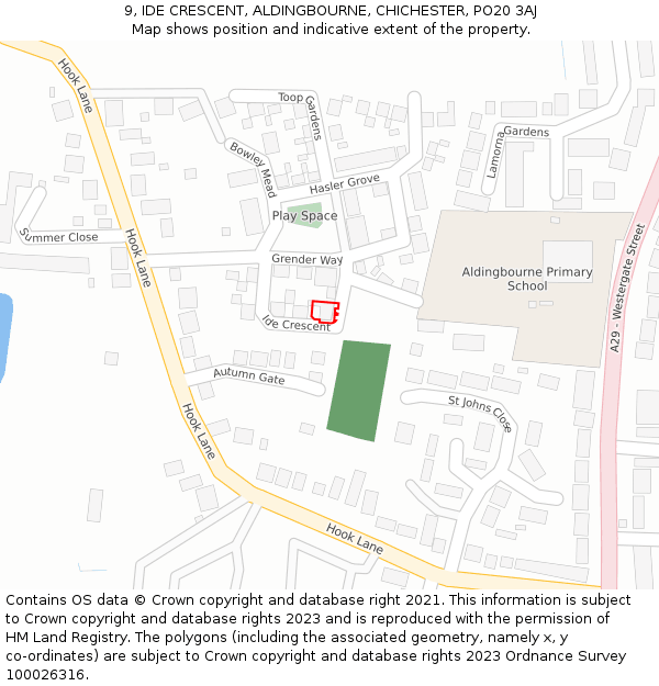 9, IDE CRESCENT, ALDINGBOURNE, CHICHESTER, PO20 3AJ: Location map and indicative extent of plot