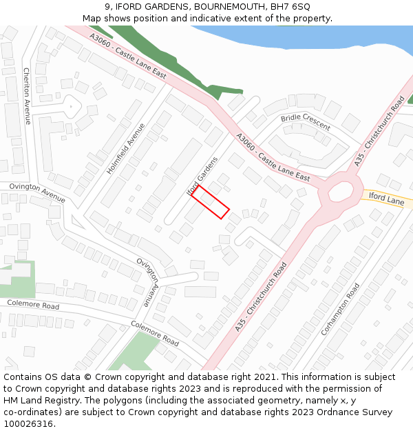 9, IFORD GARDENS, BOURNEMOUTH, BH7 6SQ: Location map and indicative extent of plot