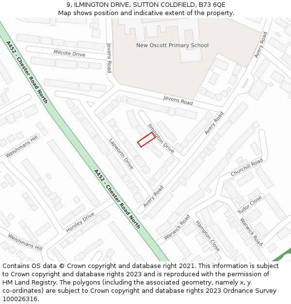 9, ILMINGTON DRIVE, SUTTON COLDFIELD, B73 6QE: Location map and indicative extent of plot