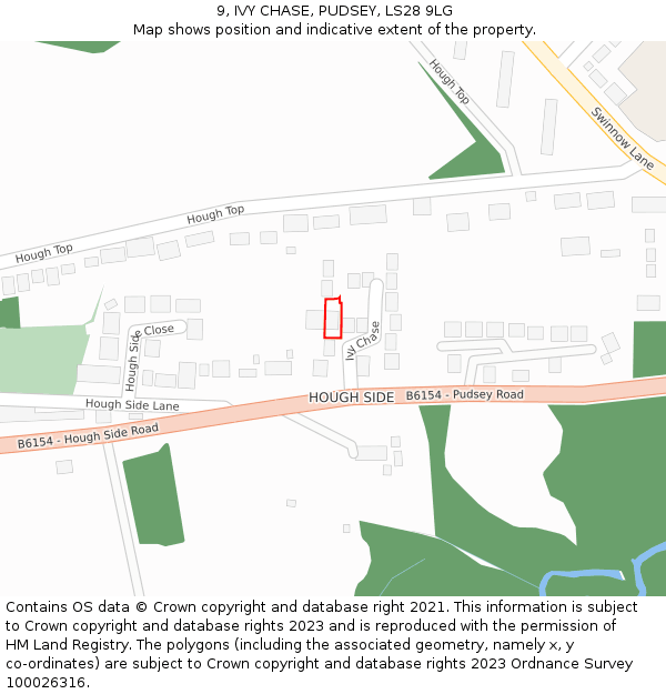 9, IVY CHASE, PUDSEY, LS28 9LG: Location map and indicative extent of plot