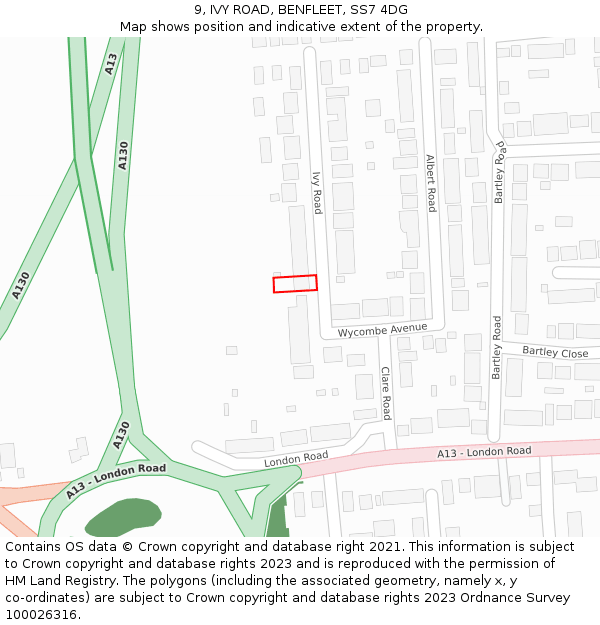 9, IVY ROAD, BENFLEET, SS7 4DG: Location map and indicative extent of plot