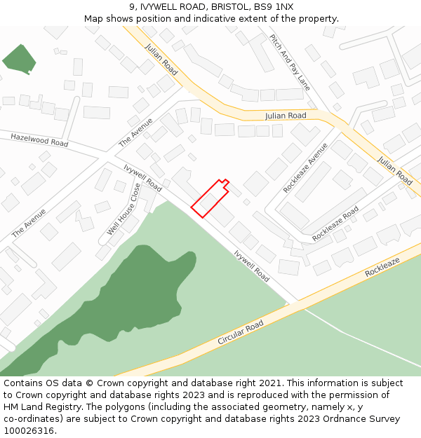 9, IVYWELL ROAD, BRISTOL, BS9 1NX: Location map and indicative extent of plot