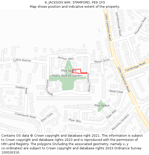 9, JACKSON WAY, STAMFORD, PE9 1FG: Location map and indicative extent of plot
