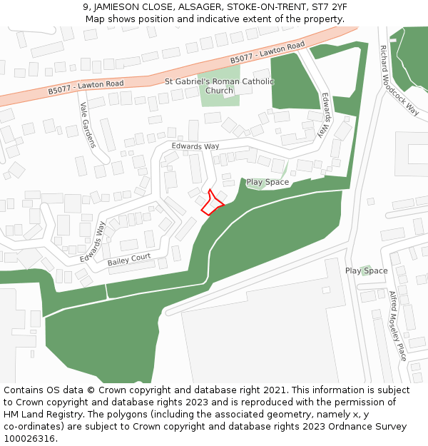 9, JAMIESON CLOSE, ALSAGER, STOKE-ON-TRENT, ST7 2YF: Location map and indicative extent of plot