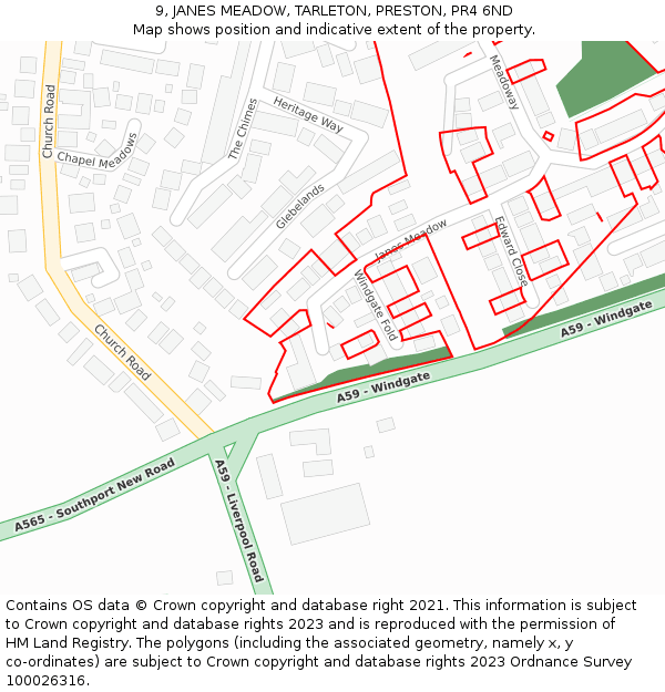 9, JANES MEADOW, TARLETON, PRESTON, PR4 6ND: Location map and indicative extent of plot