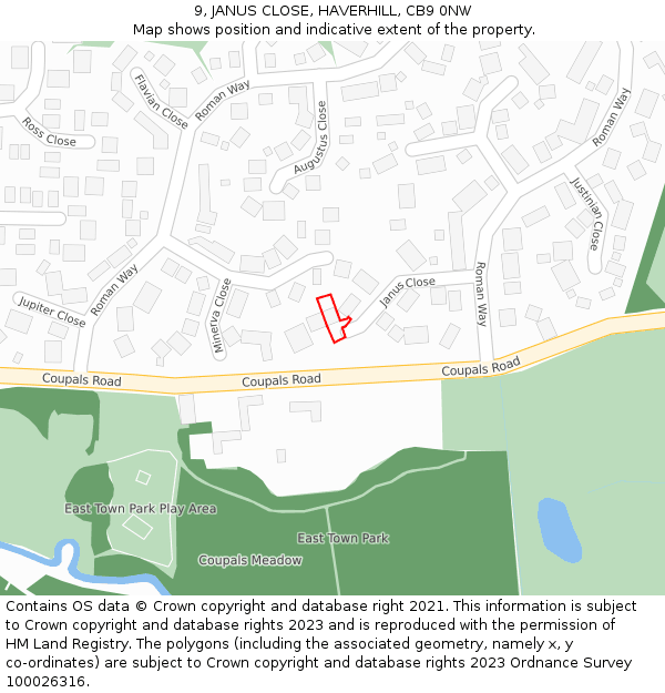 9, JANUS CLOSE, HAVERHILL, CB9 0NW: Location map and indicative extent of plot