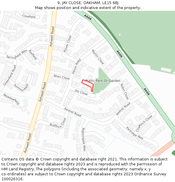 9, JAY CLOSE, OAKHAM, LE15 6BJ: Location map and indicative extent of plot