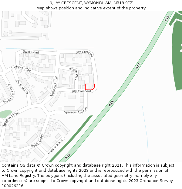 9, JAY CRESCENT, WYMONDHAM, NR18 9FZ: Location map and indicative extent of plot