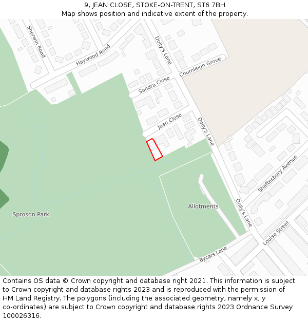 9, JEAN CLOSE, STOKE-ON-TRENT, ST6 7BH: Location map and indicative extent of plot