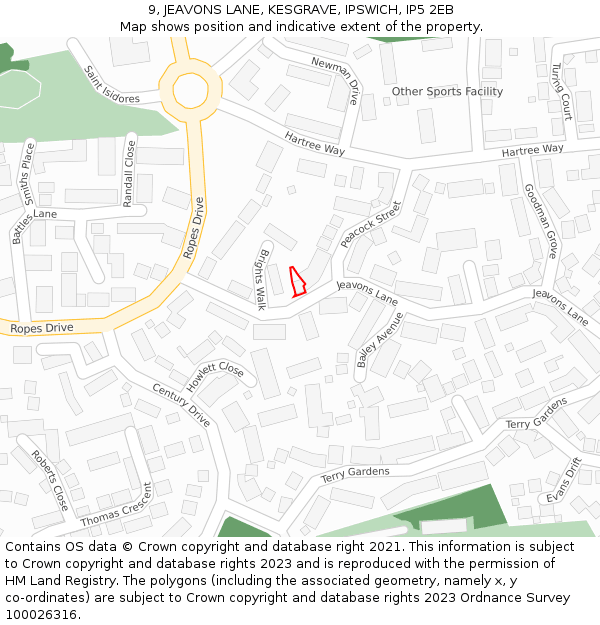 9, JEAVONS LANE, KESGRAVE, IPSWICH, IP5 2EB: Location map and indicative extent of plot